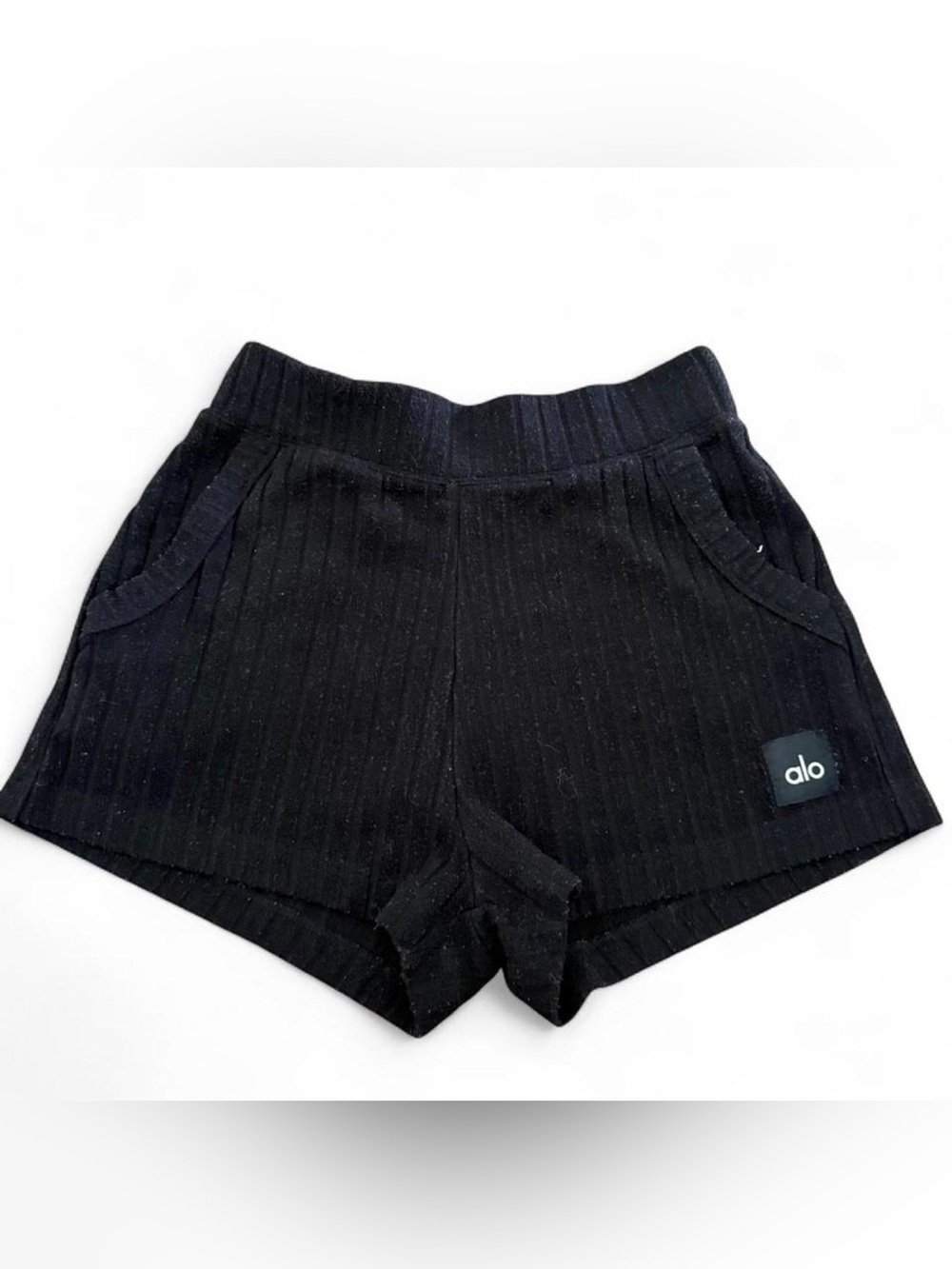 ALO Yoga Black Ribbed Athletic Shorts with Front Pockets